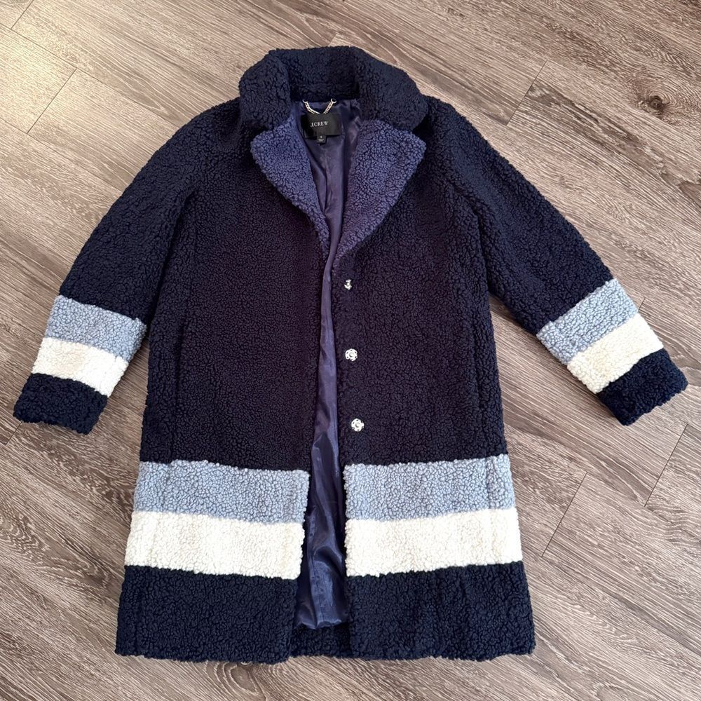 J. Crew Teddy Sherpa Topcoat in Navy Colorblock